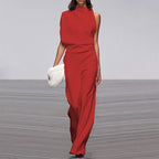 Solid color one-shoulder jumpsuit with pile collar from Plush Fashion Hub, displayed on a hanger.
