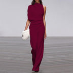 Solid color one-shoulder jumpsuit with pile collar from Plush Fashion Hub, featuring a stylish and modern silhouette.