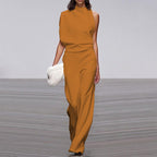 Solid color one-shoulder jumpsuit with pile collar from Plush Fashion Hub, showcasing a stylish and modern design.