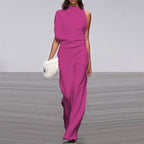 Solid color one-shoulder jumpsuit with pile collar from Plush Fashion Hub, featuring a sleek, stylish design and modern silhouette.