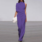 Solid color one-shoulder jumpsuit with pile collar from Plush Fashion Hub, featuring a stylish, modern design.