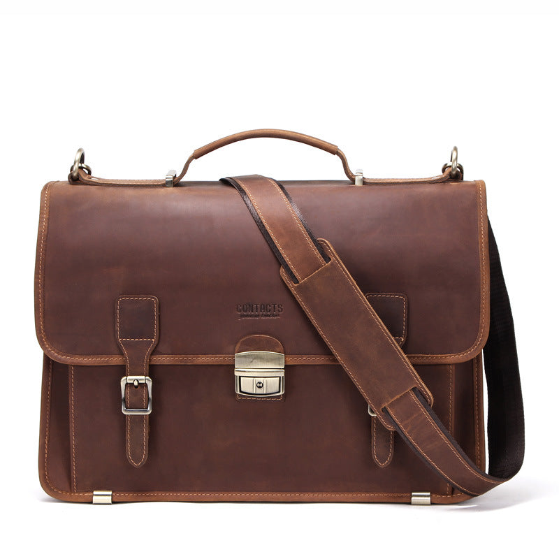 14-inch men's leather laptop briefcase by Plush Fashion Hub, stylish business briefcase with handles and zip closure.