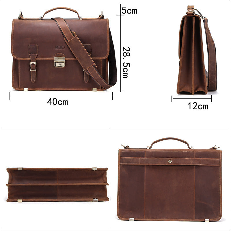14-inch men's leather business briefcase by Plush Fashion Hub, showing a sleek, professional design with sturdy handles and secure closure.