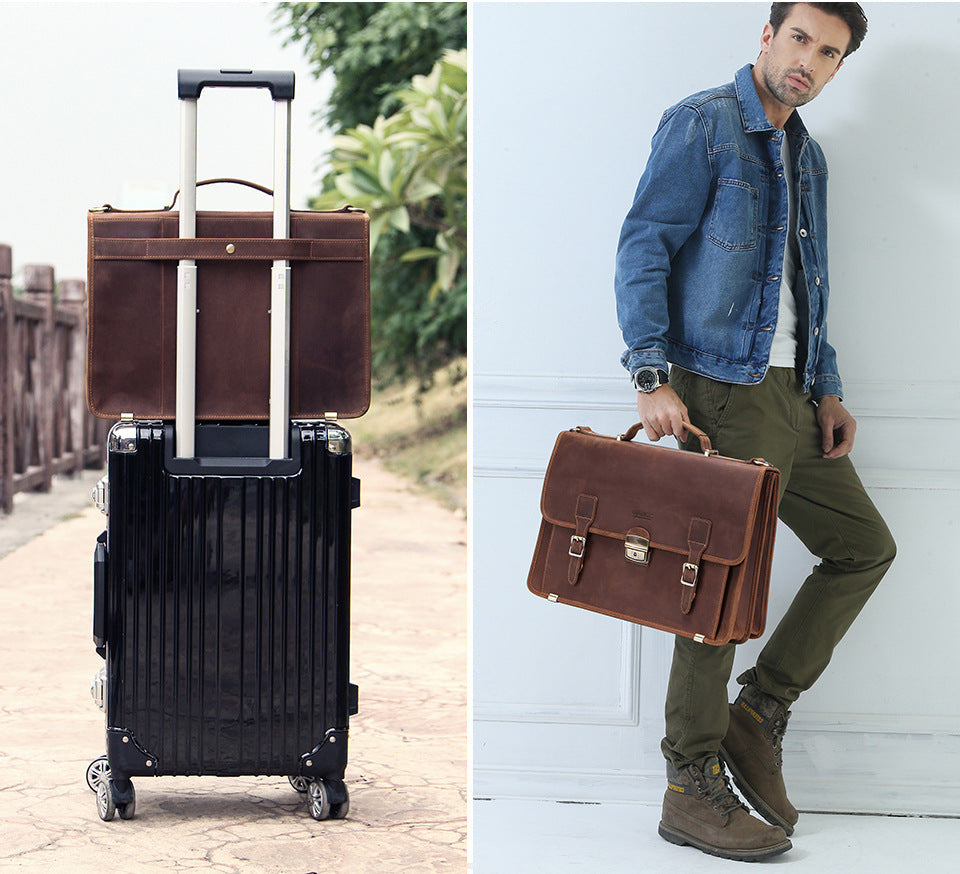 14-inch men's leather business briefcase by Plush Fashion Hub, featuring a sleek design and organized interior for professional use.