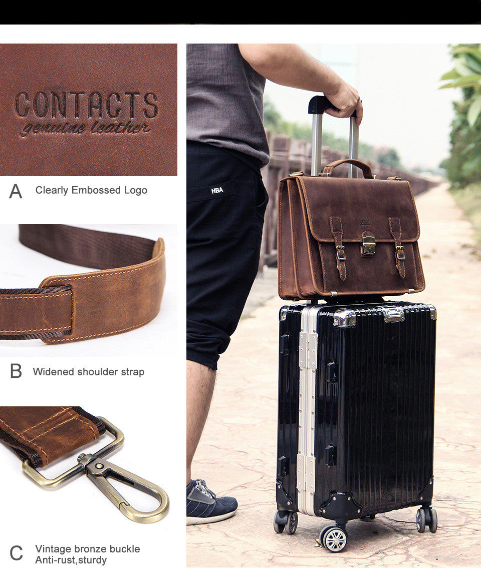 Leather men's business briefcase for 14-inch laptops, stylish and professional, by Plush Fashion Hub.