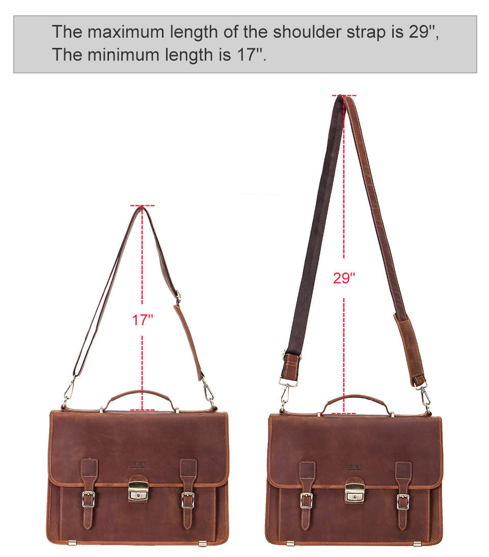 14-inch men's leather business briefcase by Plush Fashion Hub, featuring a sleek design and sturdy handle for professional use.