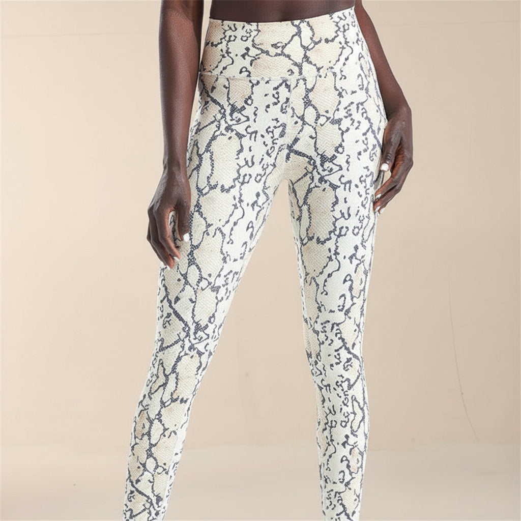 FitiqueFit cropped high-waisted snake print leggings for activewear, featuring a stylish and stretchy workout pants design.