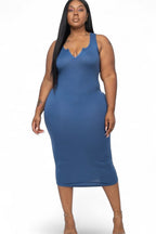 Curvy split neck tank dress by The House of Stylez featuring a fitted silhouette and sleeveless design.