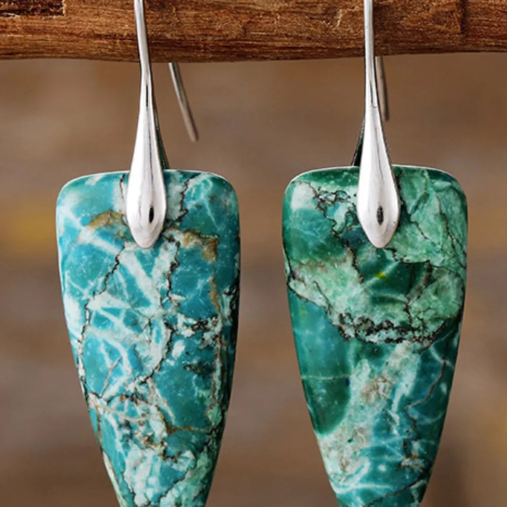 Natural stone geometric shape earrings by Shopimist featuring modern design with smooth, polished surfaces and unique angular forms.