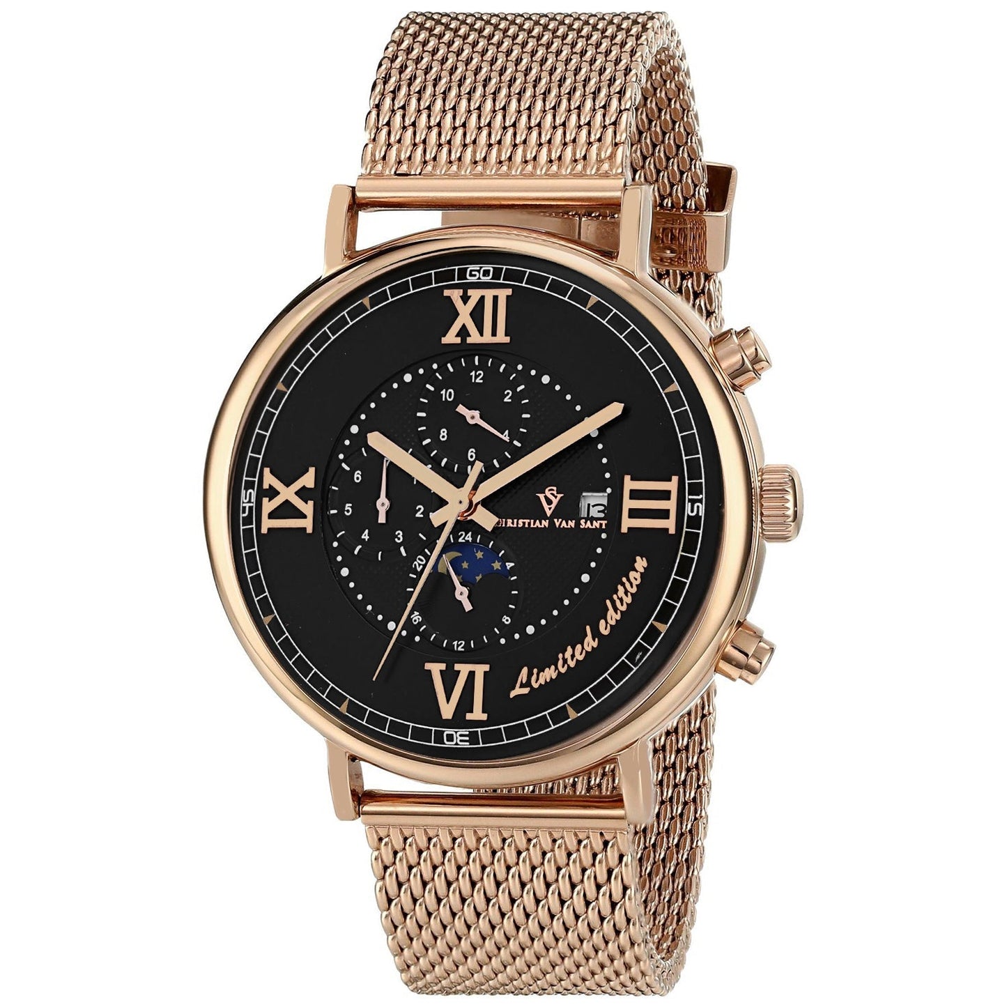 Christian Van Sant Men's Somptueuse LTD watch with a sleek design and leather strap, displayed on a neutral background
