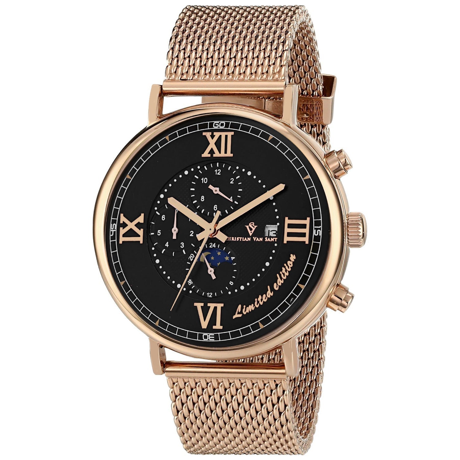 Christian Van Sant Men's Somptueuse LTD watch with a sleek design and leather strap, displayed on a neutral background