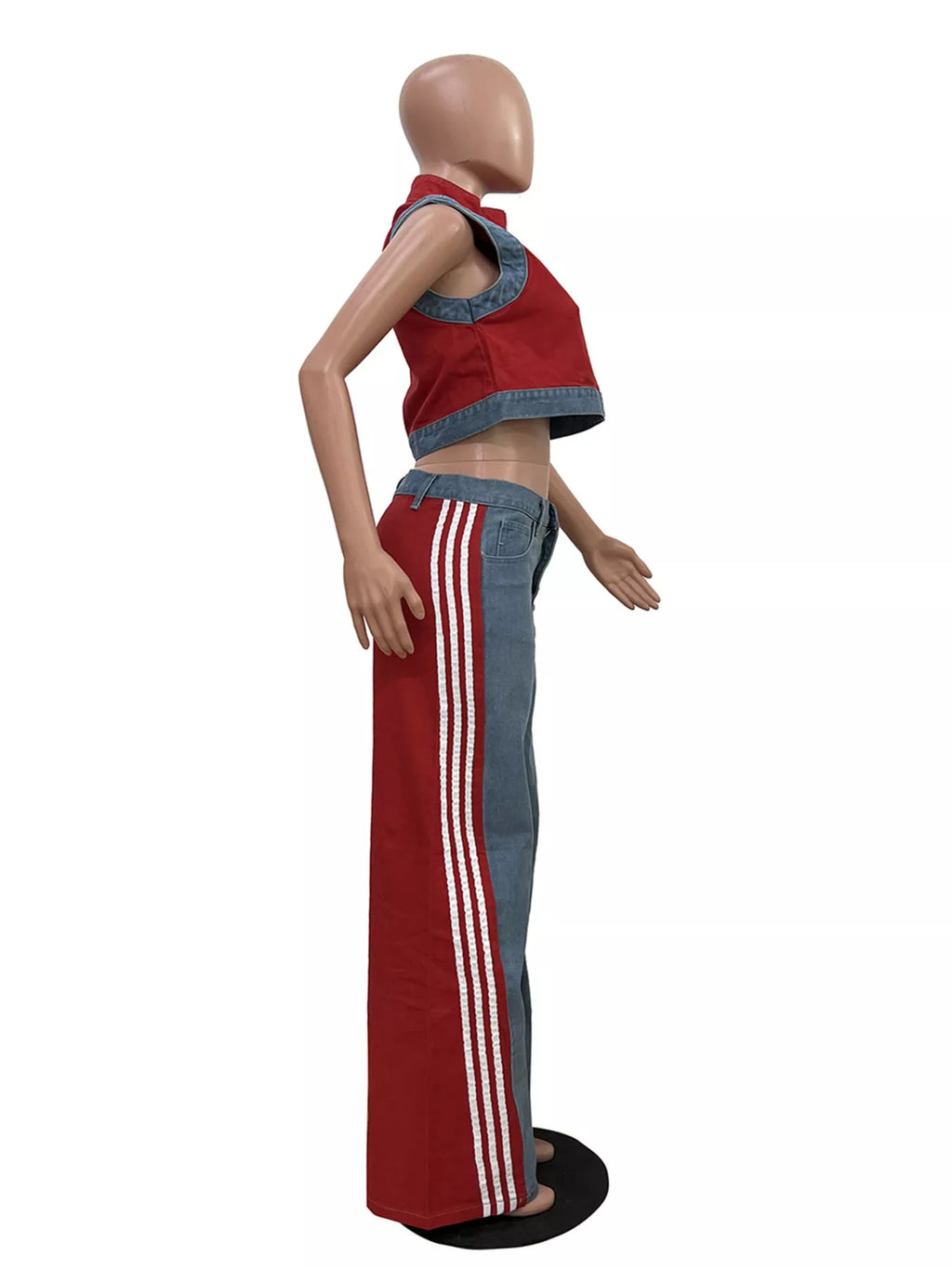 Zip front crop top and striped pants set by Shopimist, featuring a stylish crop top with a zipper and matching striped trousers.