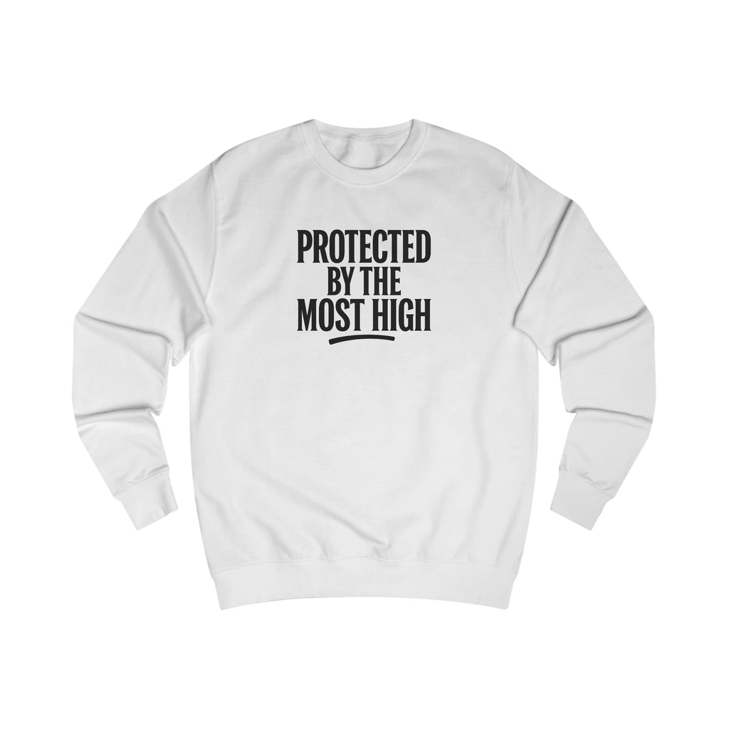 Wear Your Worship Psalm 91 inspired sweatshirt with "Protected By The Most High" text, casual crewneck for spiritual inspiration.