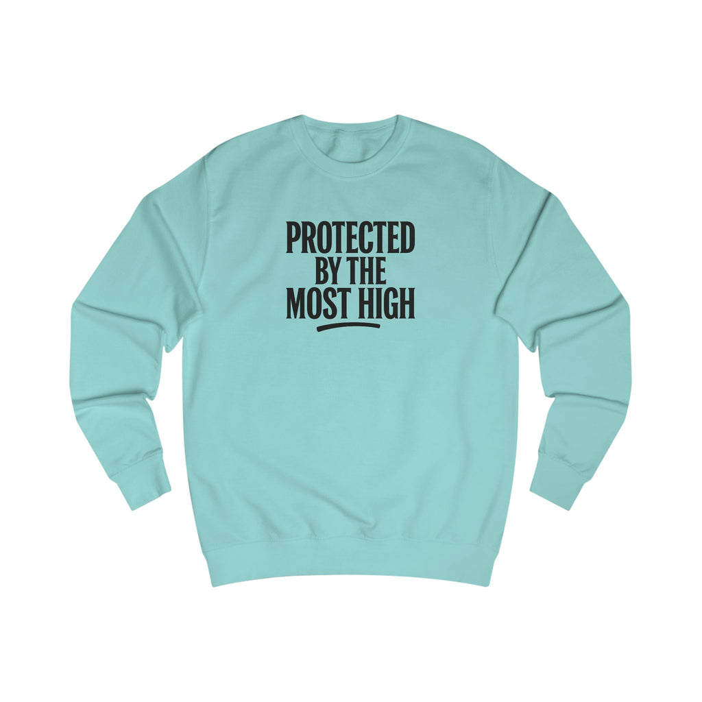 Wear Your Worship Psalm 91 sweatshirt featuring inspirational "Protected By The Most High" design on a cozy crewneck apparel.