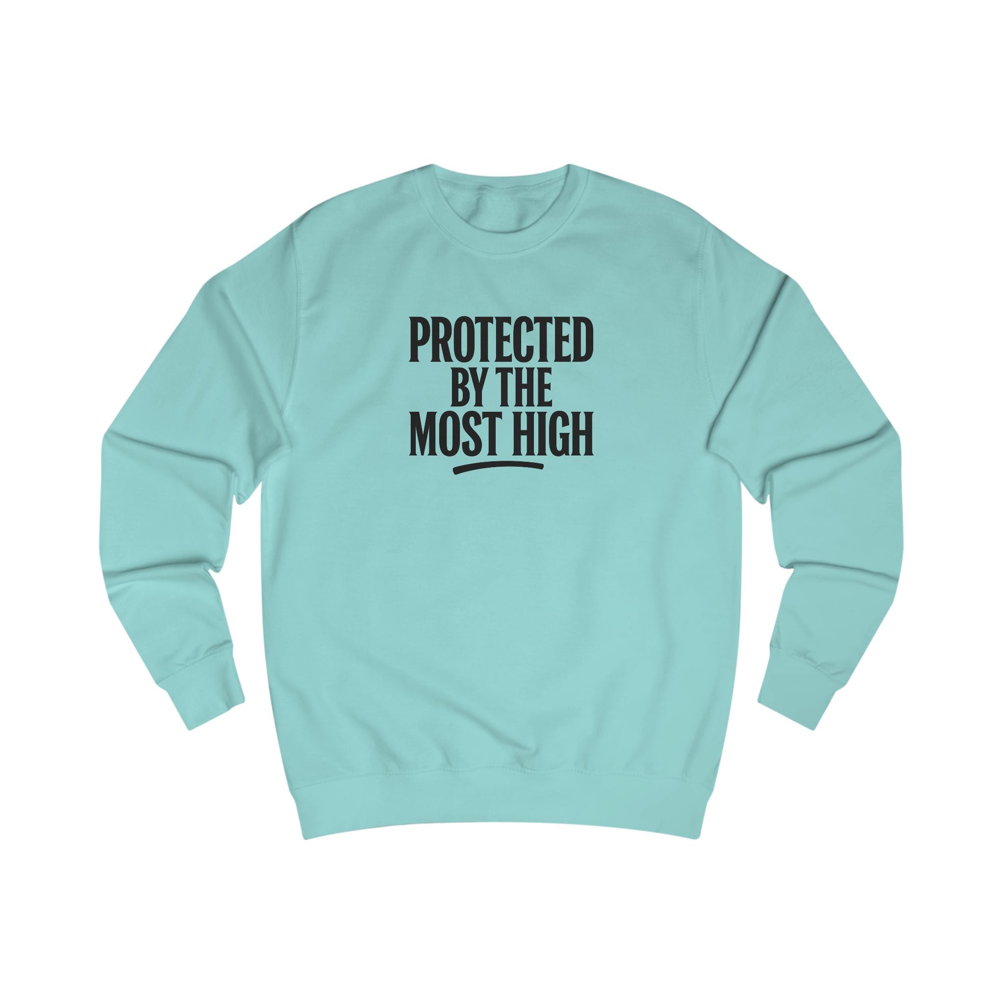 Wear Your Worship Psalm 91 sweatshirt featuring inspirational "Protected By The Most High" design on a cozy crewneck apparel.