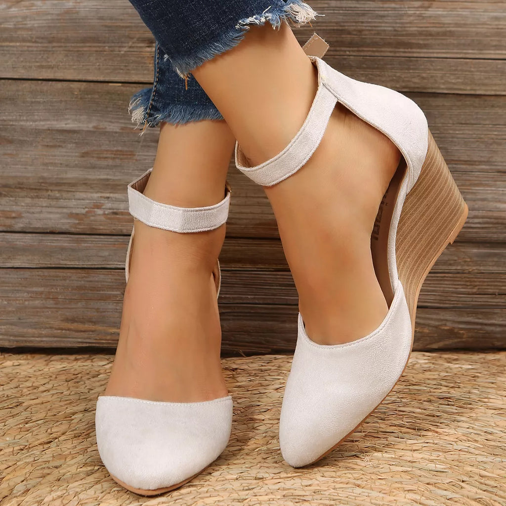 Point toe wedge sandals by Shopimist featuring a sleek design, open toe style, and comfortable wedge heel.