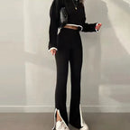 Women’s casual color-block two-piece set by Plush Fashion Hub, featuring a relaxed fit with vibrant color panels.