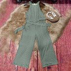 Casual striped summer jumpsuit with cap sleeves and wide-leg design by Plush Fashion Hub, perfect for relaxed warm-weather wear.