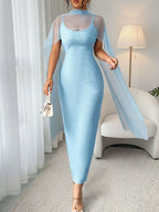 Women's ribbed scoop neck bodycon maxi dress by Trendsi, elegant stretch floor-length dress with a fitted silhouette and scoop neckline.