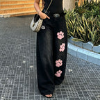 Cat Paw Embroidery Wide Leg Jeans