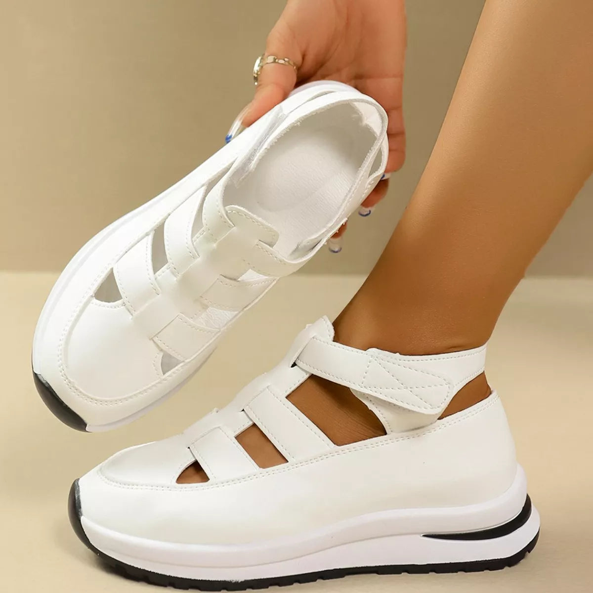 Shopimist cutout round toe platform sandals with chunky soles and open heel, featuring stylish cutout details for a trendy look.