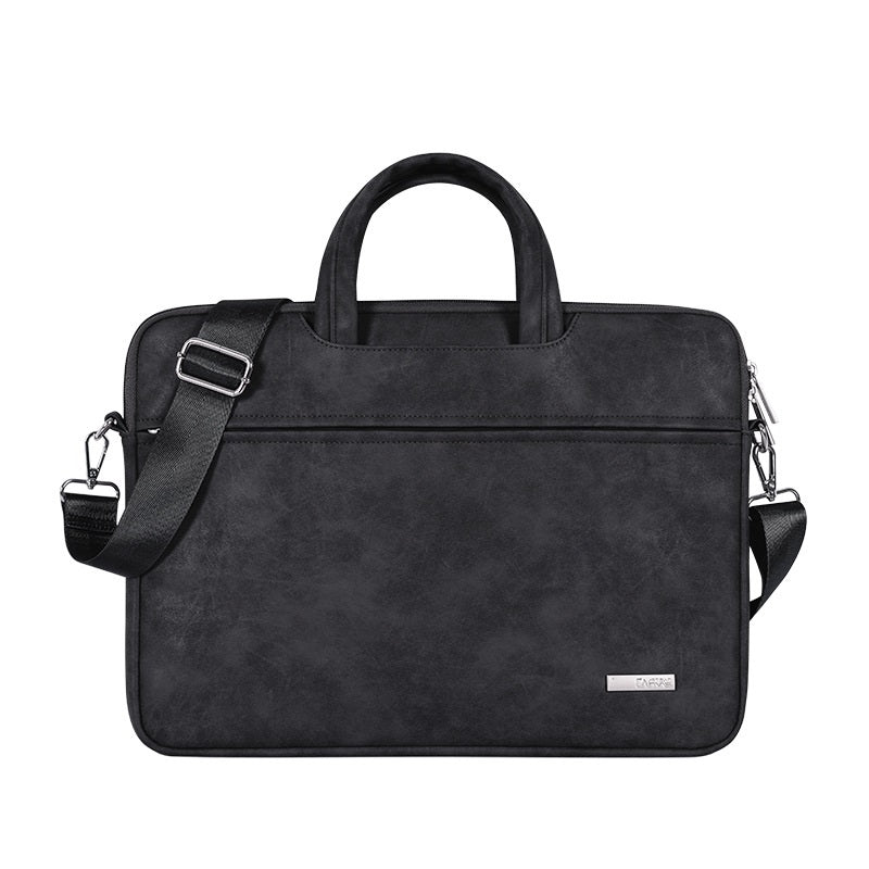Plush Fashion Hub laptop bag and briefcase with protective sleeve, featuring a sleek, padded design for safe laptop transport.
