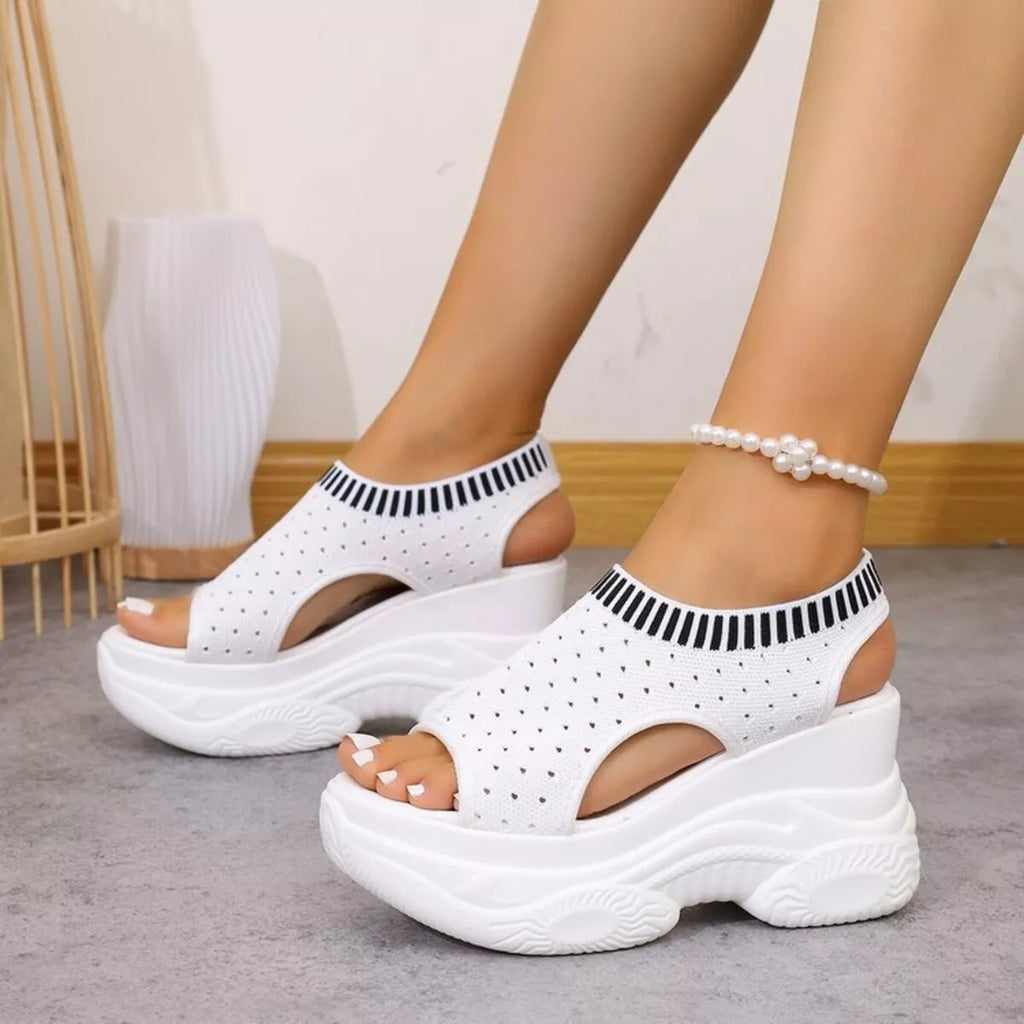 Women's breathable mesh platform wedge sandals by Plush Fashion Hub, lightweight summer shoes with stylish open-toe design.
