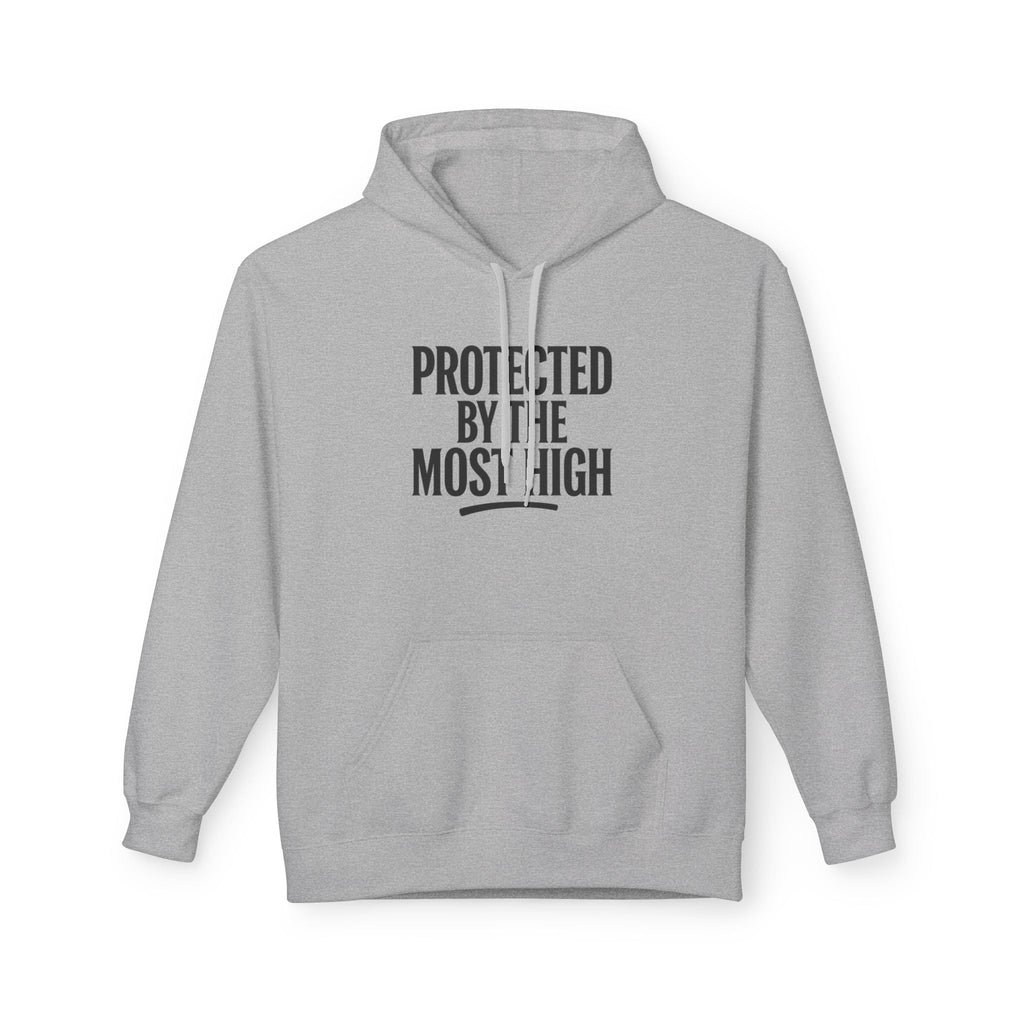 Black hoodie with "Protected By The Most High" Psalm 91 inspirational message by Wear Your Worship, featuring a front print and cozy fit.