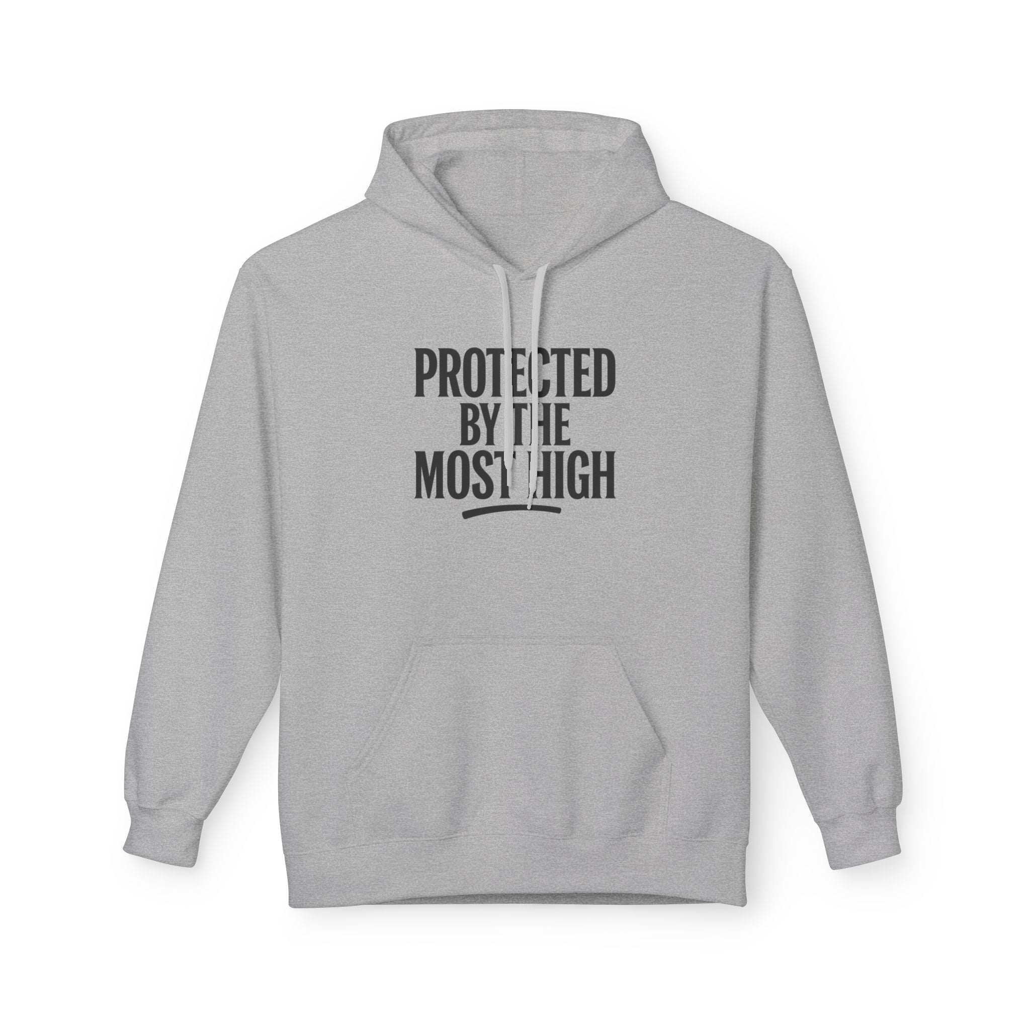 Black hoodie with "Protected By The Most High" Psalm 91 inspirational message by Wear Your Worship, featuring a front print and cozy fit.