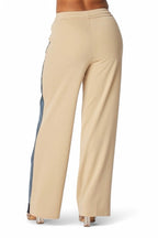 April straight leg denim jean sweatpants from The House of Stylez with a relaxed fit and classic blue denim fabric.