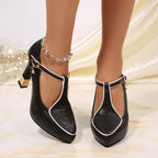 Point toe flare heels pumps from Trendsi, featuring a sleek design with a pointed toe and stylish flare heel.
