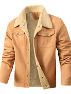 Men's plus size Sherpa lined snap-down jacket by Shopimist, featuring a cozy fleece interior and classic outer design.