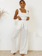 Shopimist square neck sleeveless top and matching pants set, featuring a stylish two-piece ensemble with a modern fit.