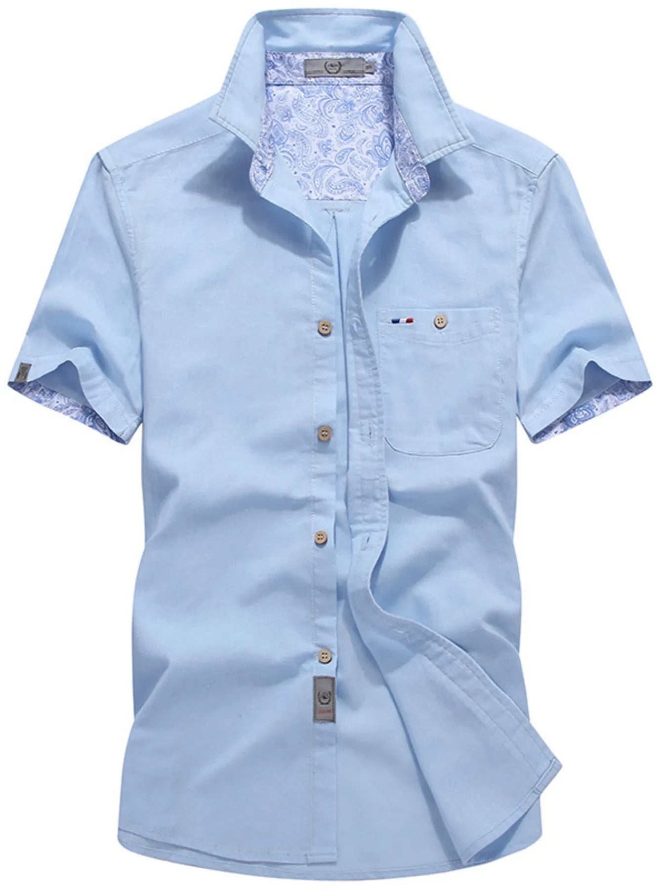 Men's plus size casual button-up shirt from Plush Fashion Hub, short-sleeve design in a full size fit, displayed on a plain background.