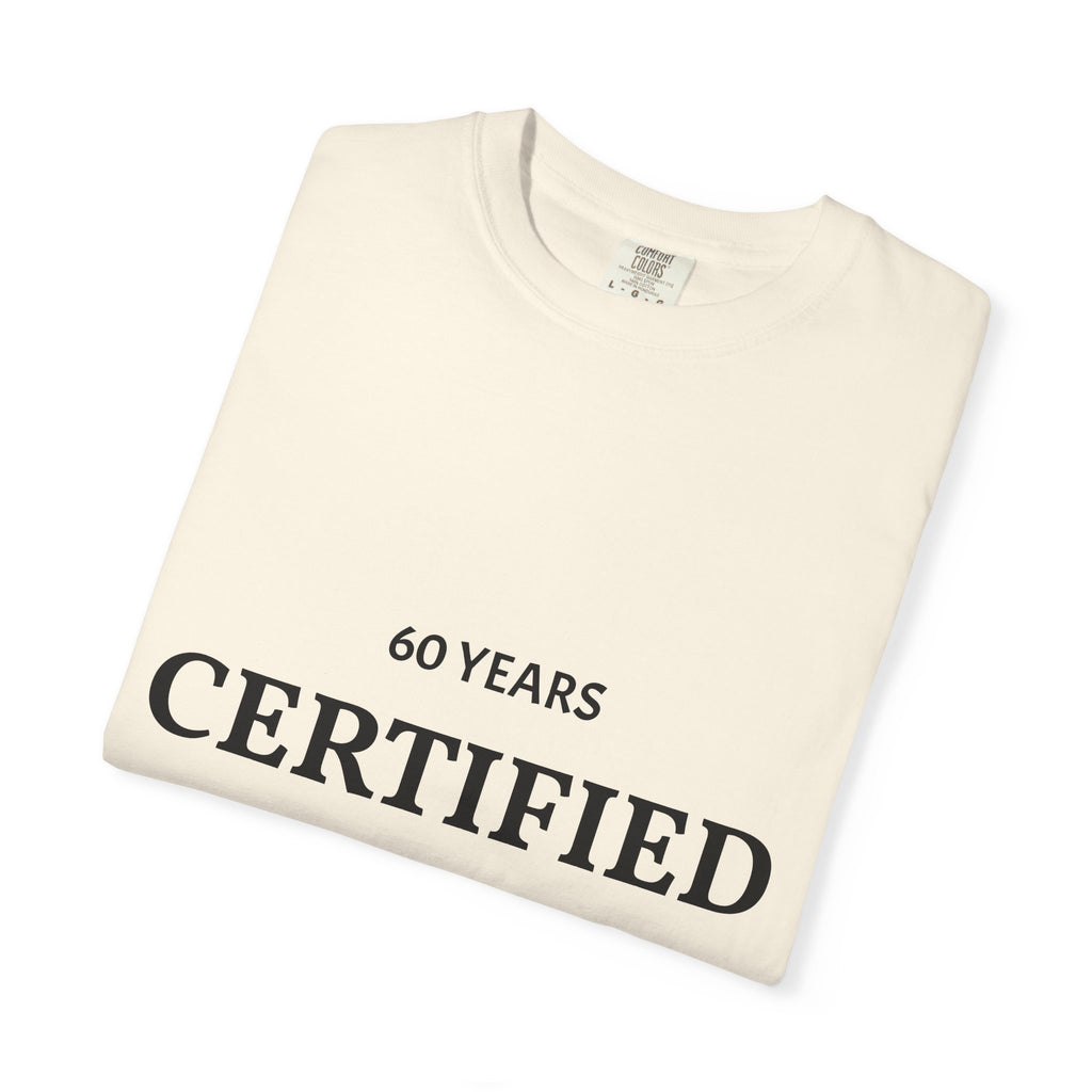 Certified Classic 60 Years T-Shirt by Printify, white cotton tee with vintage logo design and 60th anniversary print.
