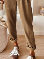 Casual corduroy drawstring waist pants by Simply Love, shown in a relaxed fit with side pockets and comfortable waistband.