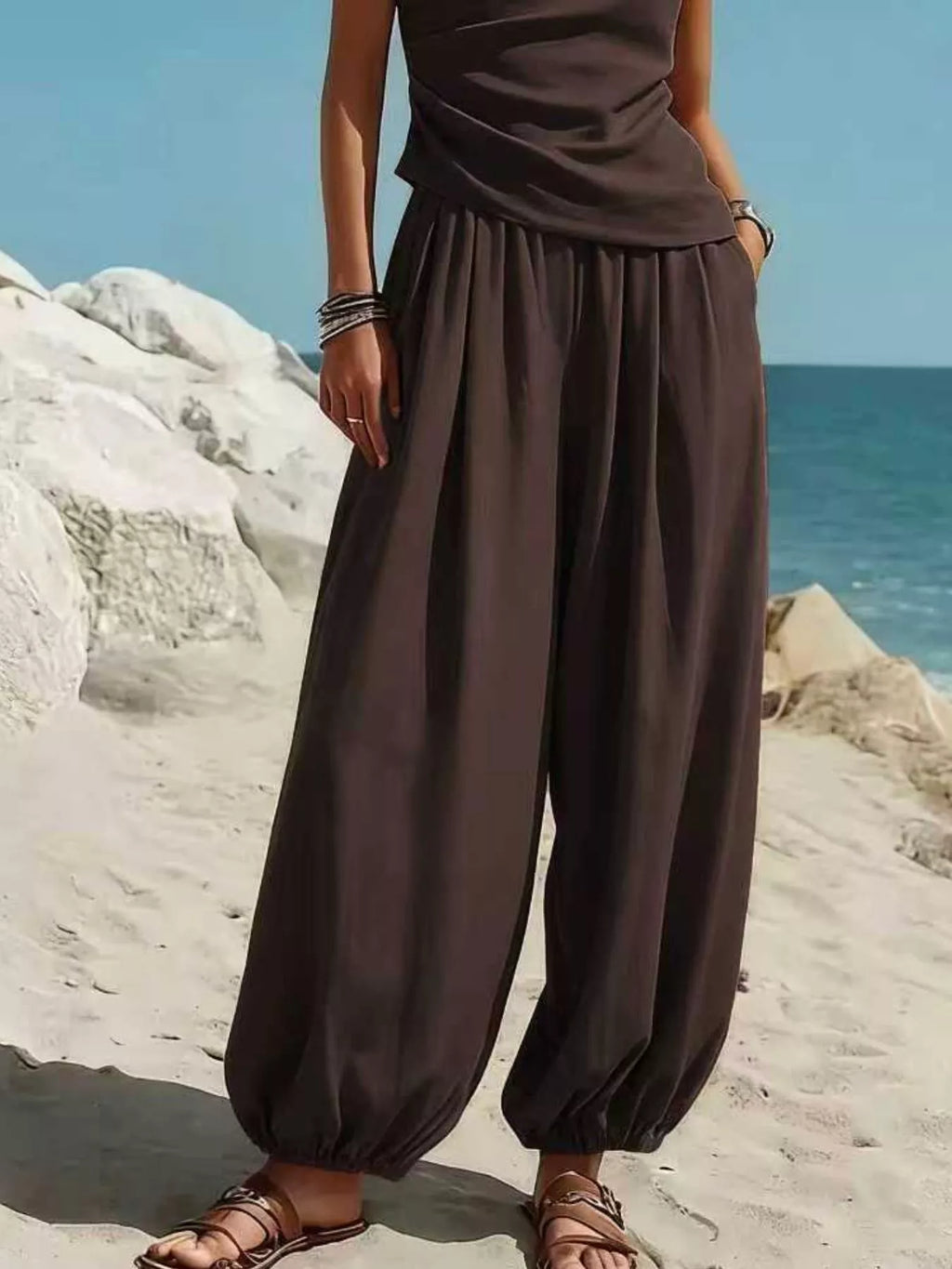 Plus size one-shoulder top and wide leg pants set by Plush Fashion Hub, stylish matching piece pants set for a fashionable look.