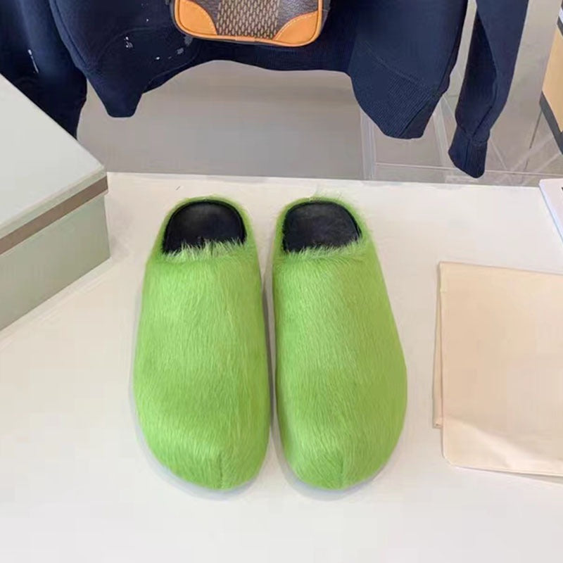 Eprolo Matsuke genuine leather slippers with horsehair detail, showcasing the half-slip design and soft interior for comfortable wear.