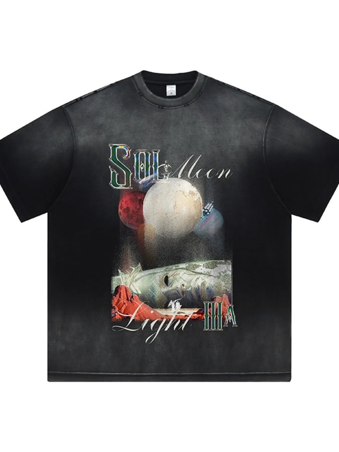 Men's graphic round neck short sleeve T-shirt from Trendsi, featuring a stylish design on soft cotton fabric.