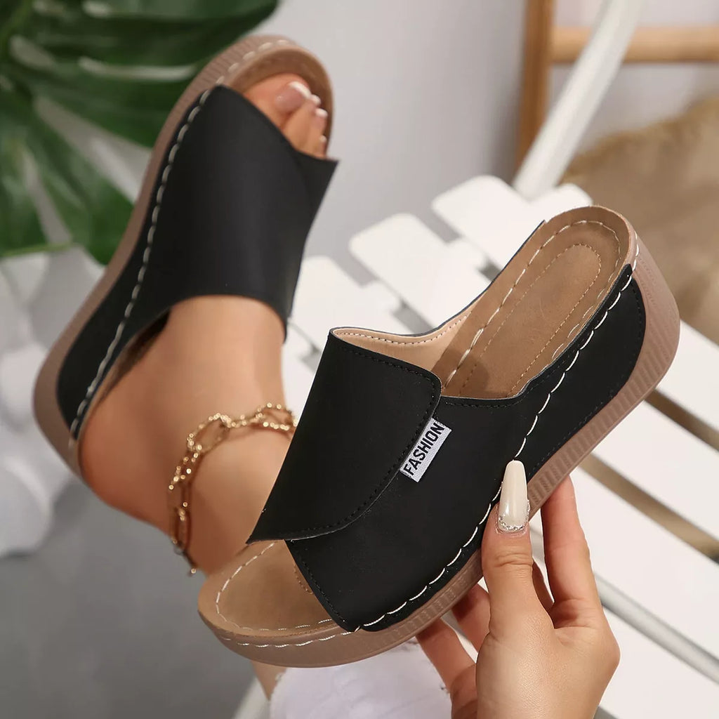 Shopimist open toe wedge sandals with cork heels and ankle straps, perfect for summer casual wear.