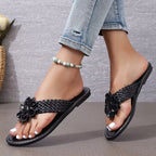 Shopimist flower toe post sandals featuring colorful floral straps and comfortable flat sole for casual summer wear.