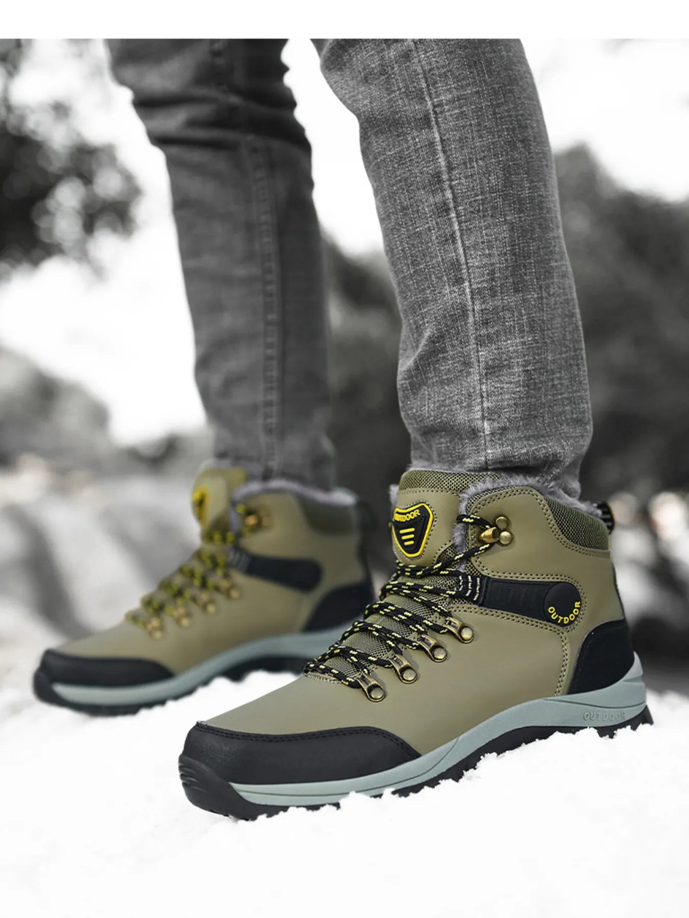 Men's lace-up ankle boots by Trendsi, showcasing stylish footwear with sturdy soles and sleek leather finish.