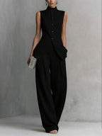 Women's sleeveless top and long pants two-piece casualwear set by Plush Fashion Hub in four colors, styled for a relaxed look.