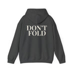 Wear Your Worship Don't Fold hoodie with bold back-print graphic, soft hoodie fabric, casual streetwear style.