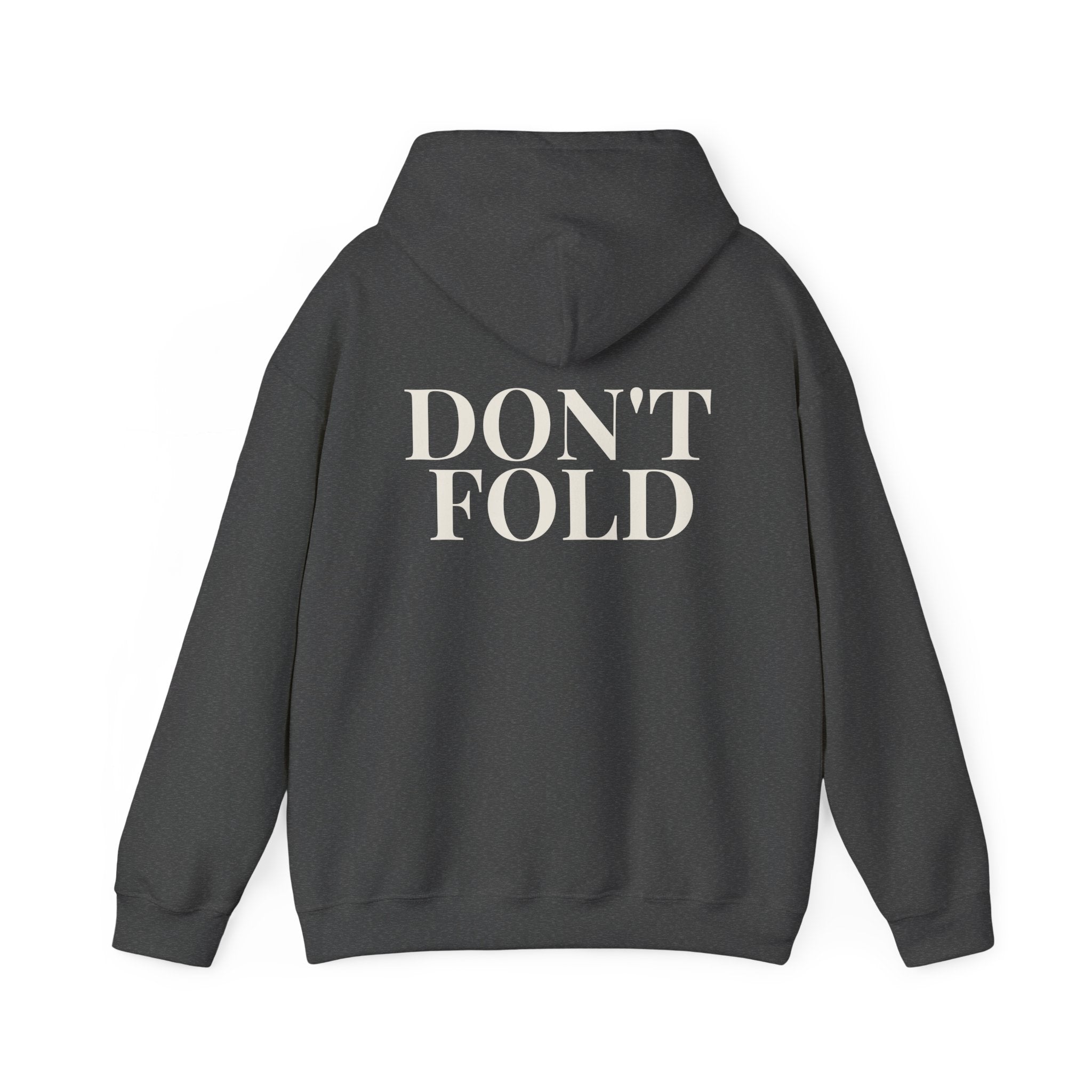 Wear Your Worship Don't Fold hoodie with bold back-print graphic, soft hoodie fabric, casual streetwear style.