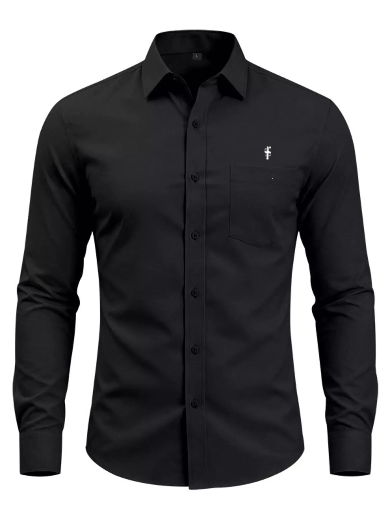 Men's slim fit button-up shirt in plus size by Trendsi, showcasing a full-length view of the stylish men's shirt.