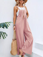 Plus size Shopimist casual wide-leg jumpsuit with pockets, full-length overalls, comfortable and stylish for everyday wear.