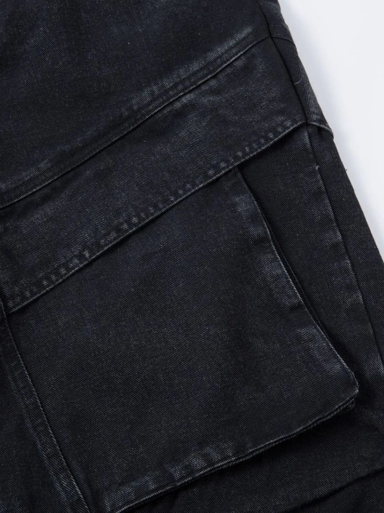 Men's wide leg denim jeans by Plush Fashion Shop, showing the relaxed fit and classic blue denim fabric.