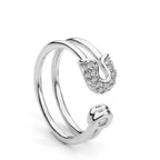 Silver zircon double band open ring featuring sparkling cubic zirconia stones, stylish and elegant jewelry by Shopimist.