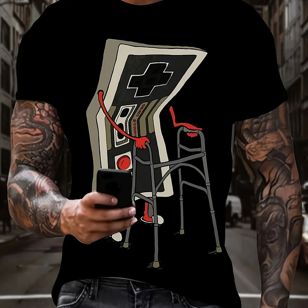 Plus size men's streetwear t-shirt featuring a game controller graphic, stylish and comfortable Plush Fashion Hub streetwear tee.